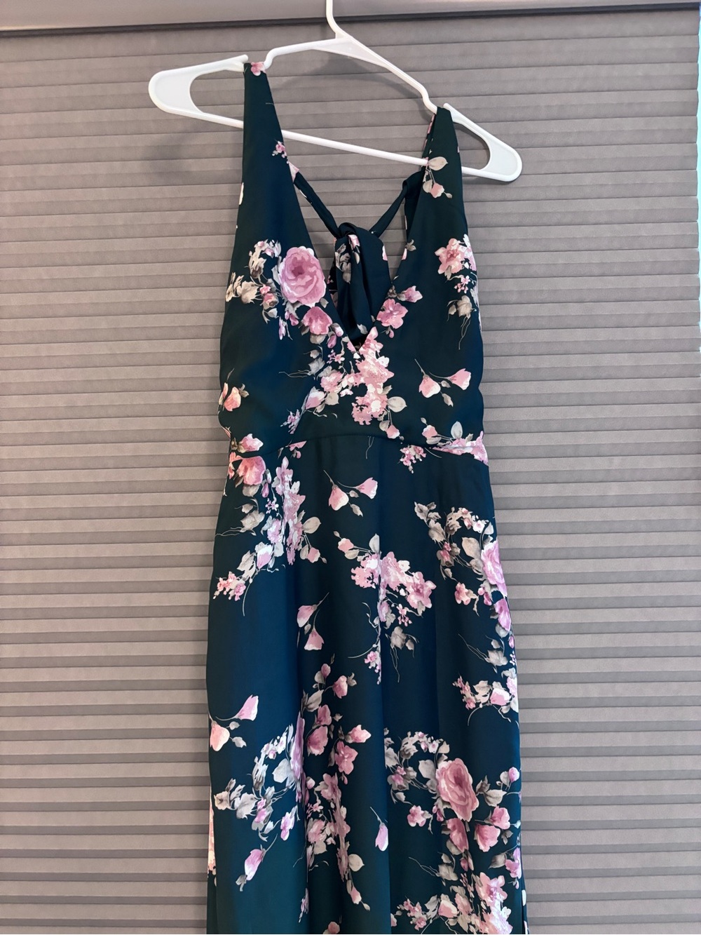 Green Floral Midi Dress with Pink Rose Print